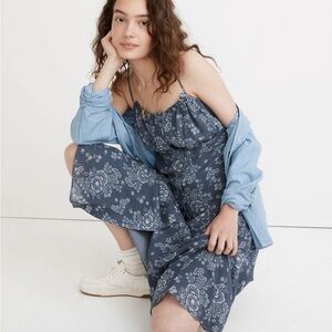 Madewell Tie Back Button-Front Midi Dress in Archival Floral Sun-Faded Indigo 10
